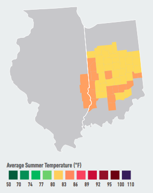 On our current path, residents of Indianapolis will see the average number of days over 95°F per year increase from 2 over the past 30 years to 3 to 13 likely within the next 5 to 25 years. Higher temperatures will likely raise electricity demand and energy costs, decrease labor productivity, and increase heat-related mortality and violent crime over the course of the century. Data Source: American Climate Prospectus.