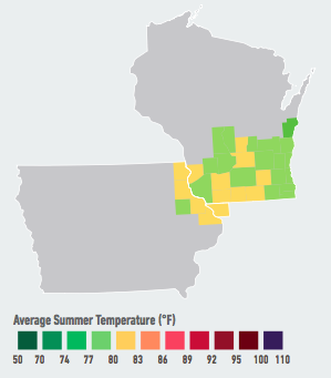 On our current emissions path, residents of Madison and Milwaukee will see the average number of days over 95°F per year likely increase from just 1 over the past 30 years to 2 to 7 likely within the next 5 to 25 years. As a result of these seasonal changes, Madison and Milwaukee residents will spend less on energy to heat their homes in the winter, but more to cool them in the summer, resulting in overall energy cost increases of up to 15% likely by end of century. Data Source: American Climate Prospectus.